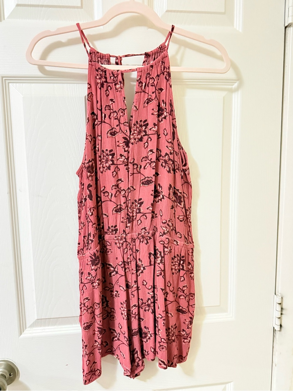 Sleeveless Pink Floral Halter Romper